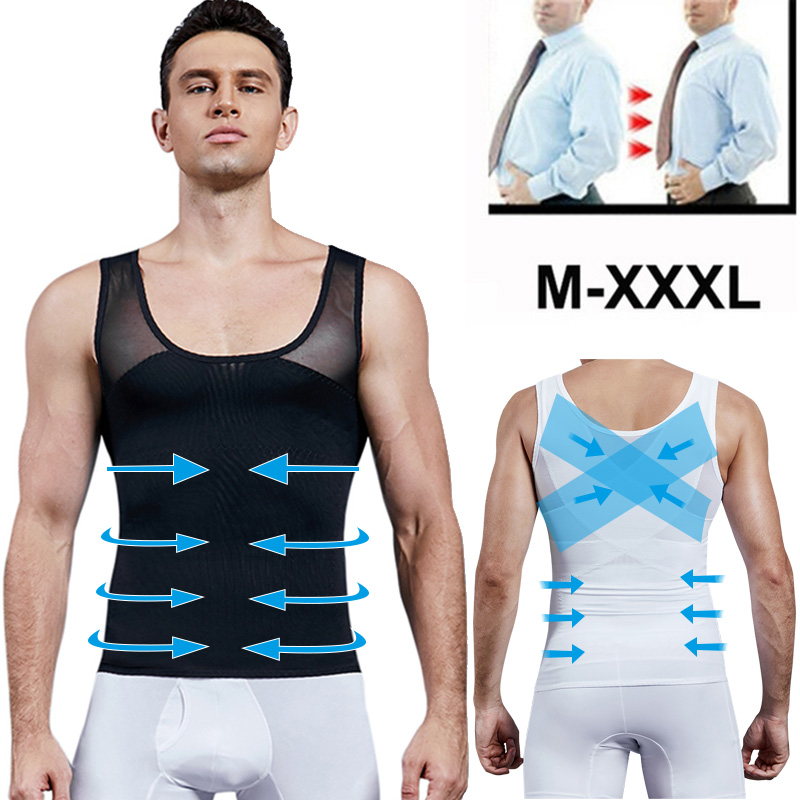 Crossfit Weight Vest - ชาย Shapewear หน้าอกการบีบอัดเสื้อซ่อน Gynecomastia Moobs Slimming