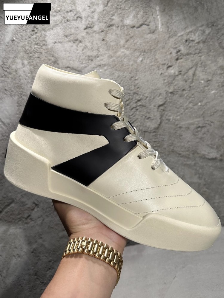 Crossfit Male - Cowhide ความสูงเพิ่มแพลตฟอร์ม Lace Up ข้อเท้ารองเท้า High