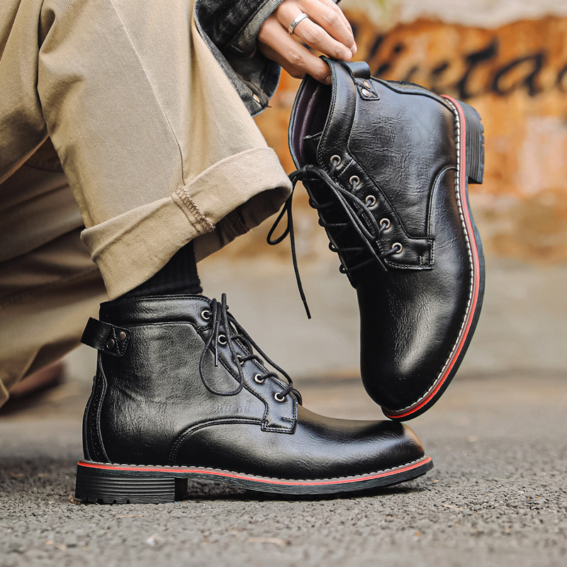 Crossfit Male - รองเท้าหนังผู้ชายสไตล์เรโทรสุดหรู สำหรับใส่ทำงานหรือออกงาน รองเท้าบูทผู้ชายแบบใหม่ ผูกเชือก พื้นเรียบ สวมใส่สบาย